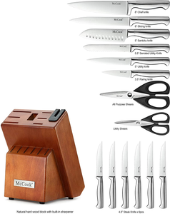 Mccook MC29 Knife Sets,15 Pieces German Stainless Steel Kitchen Knife Block Sets with Built-In Sharpener