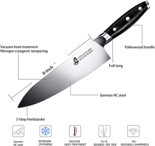 TUO Chef Knife - 8 Inch Kitchen Chefs Knives Professional Cooking Knife - German HC Steel - Full Tang Pakkawood Handle - BLACK HAWK SERIES with Gift Box