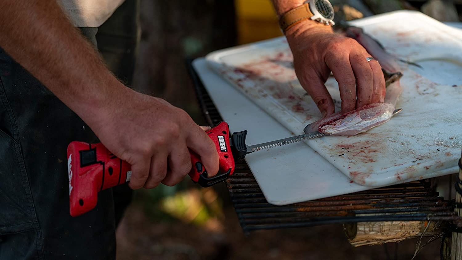 BUBBA Li-Ion Cordless Electric Fillet Knife with Non-Slip Grip Handle, 4 Ti-Nitride S.S. Coated Non-Stick Reciprocating Blades, Charger and Case for Fishing