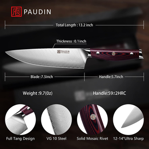 PAUDIN Damascus Chef Knife, 8 Inch Professional High Carbon VG10 Stainless Steel Kitchen Knife, Ultra Sharp Blade Kitchen Knives with Full Tang Ergonomic G10 Handle for Home Kitchen and Restaurant
