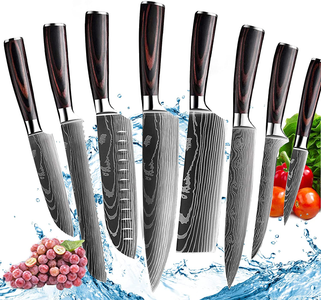 Kitchen Chef Knife Sets,8 Pieces Professional High Carbon Stainless Steel Chef Knives, Pakkawood Handle,3.5-9 Inch Ultra Sharp Cooking Knife for Vegetable Meat Fruit