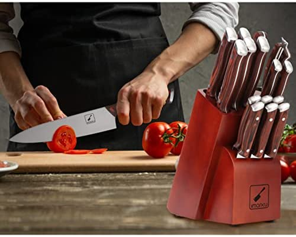 Japanese Knife Set, Imarku 16-Piece Professional Kitchen Knife Set with Block, Chef Knife Set with Knife Rod, German High Carbon Steel Kitchen Knives Set