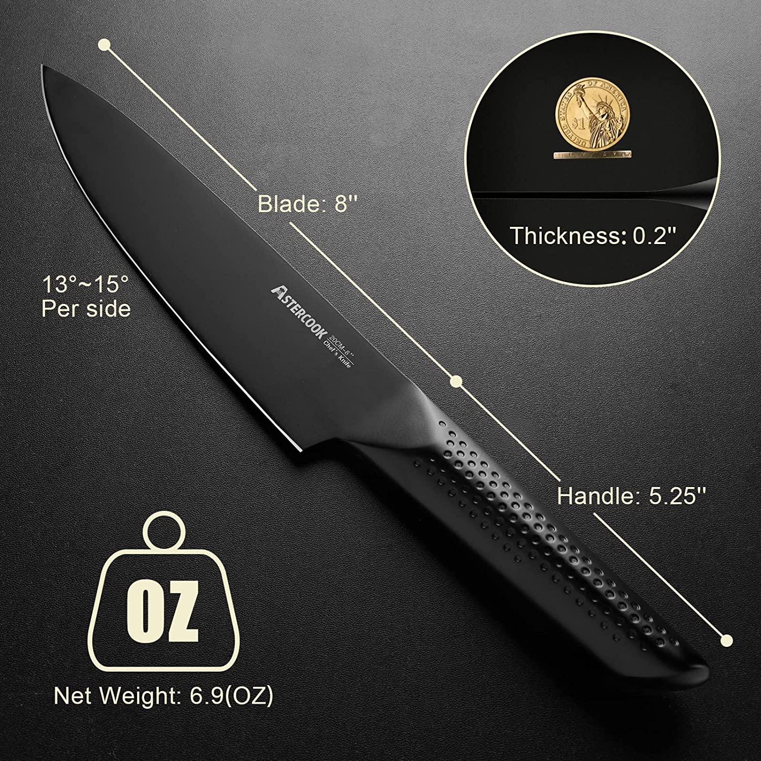 Chef Knife, 8 Inch Pro Kitchen Knife Dishwasher Safe, High Carbon German Stainless Steel Chef'S Knives with Ergonomic Handle, Elegant Black, Best Gifts