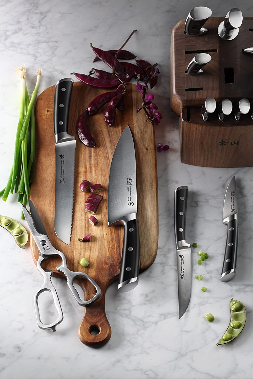 Cangshan TS Series 1020885 Swedish Sandvik 14C28N Steel Forged 17-Piece Knife Block Set, Walnut