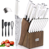 Knife Set, 23 PCS Kitchen Knife Set with Block, Germany High Carbon Stainless Steel Chef Knife Block Set, Knives Set for Kitchen with Sharpener & Finger Guard, Ultra Sharp, White