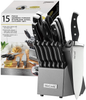 Mccook MC25A Knife Sets,15 Pieces German Stainless Steel Kitchen Knife Block Set with Built-In Sharpener