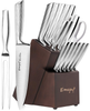 Knife Set, Emojoy 16-Piece Kitchen Knife Set with Block Wooden Carving Fork, Ripple German Stainless Steel Knife Block Set, Hollow Handle for Chef Knife Set with Sharpener and Scissors