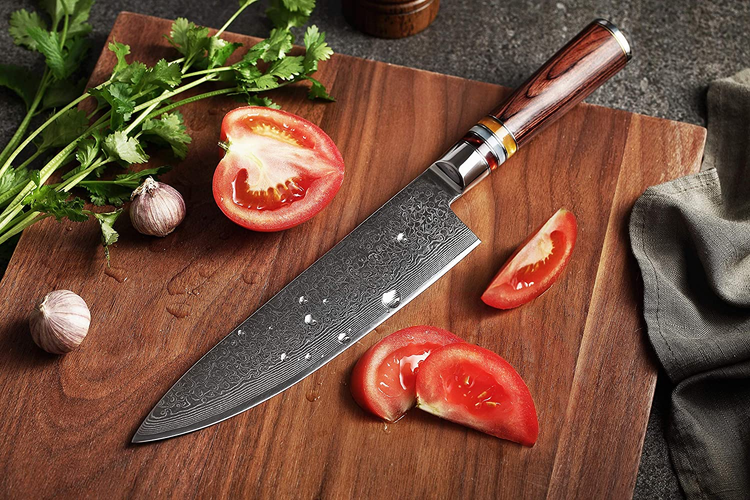 [8 Inch]Chef Knife,Fanteck Kitchen Knife VG10 Damascus Professional Sharp High Carbon Stainless Steel 67-Layer Meat Sushi Fruit Cutting Gyuto Chef Knife[Gift Box]Ergonomic Pakkawood Handle-Acrylic Rim