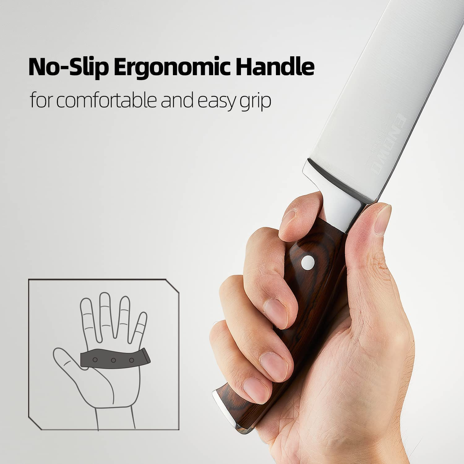 Enowo Chef Knife Ultra Sharp Kitchen Knife Set 3Pcs ,Premium German Stainless Steel Knife Cutlery Set with Finger Guard Clad Dimple,Ergonomic Color Wood Handle and Christmas Gifts Box