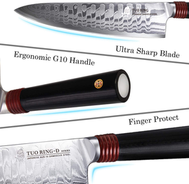 TUO Damascus Kitchen Knife Set 3 Piece, 8