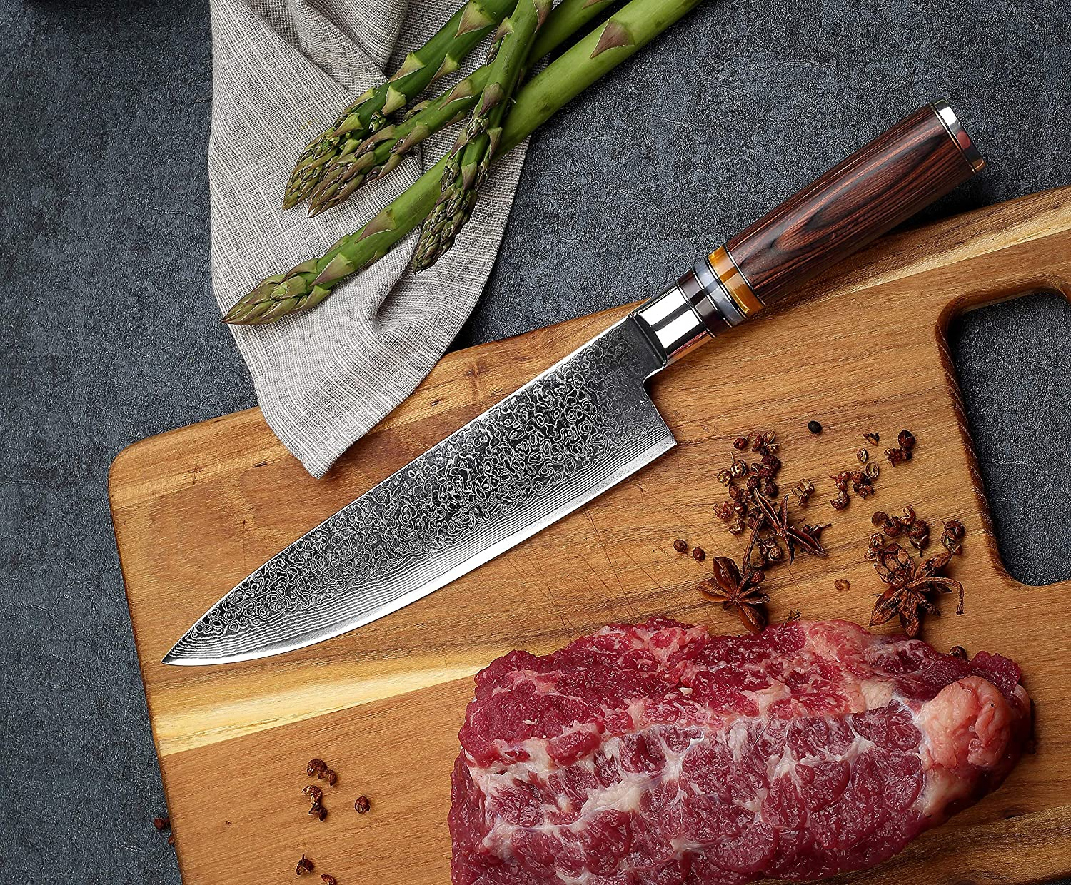 [8 Inch]Chef Knife,Fanteck Kitchen Knife VG10 Damascus Professional Sharp High Carbon Stainless Steel 67-Layer Meat Sushi Fruit Cutting Gyuto Chef Knife[Gift Box]Ergonomic Pakkawood Handle-Acrylic Rim