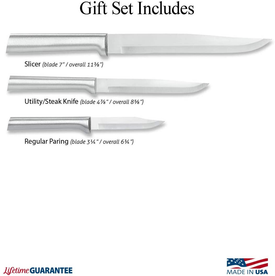 Rada Cutlery Housewarming Knife Gift Set – 3 Piece Stainless Steel Knives with Brushed Aluminum Handles Made in the USA