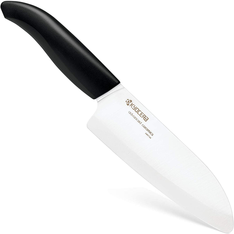 Image of Kyocera Advanced Ceramic Revolution Series 5-1/2-Inch Santoku Knife, Black Handle, White Blade