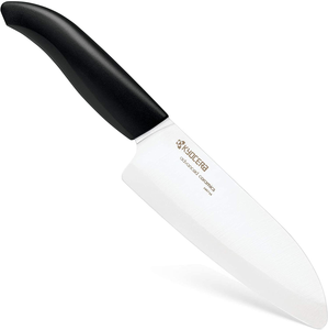 Kyocera Advanced Ceramic Revolution Series 5-1/2-Inch Santoku Knife, Black Handle, White Blade