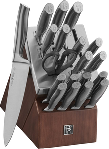 HENCKELS Graphite 20-Pc Self-Sharpening Knife Set with Block, Chef Knife, Paring Knife, Utility Knife, Bread Knife, Steak Knife, Brown, Stainless Steel