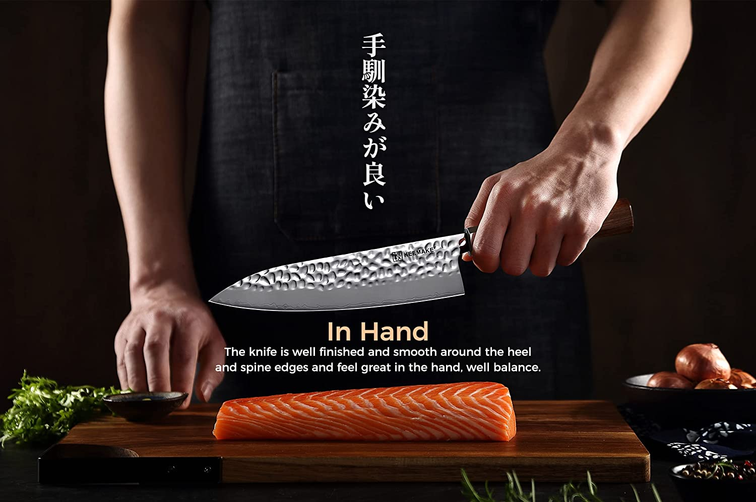 KEEMAKE Japanese Knife Gyuto Chef Knife 8 Inch Kitchen Knife, Hand Forged Sharp Knife 3 Layer 9CR18MOV High Carbon Steel Cooking Knife with Octagonal Rosewood Handle