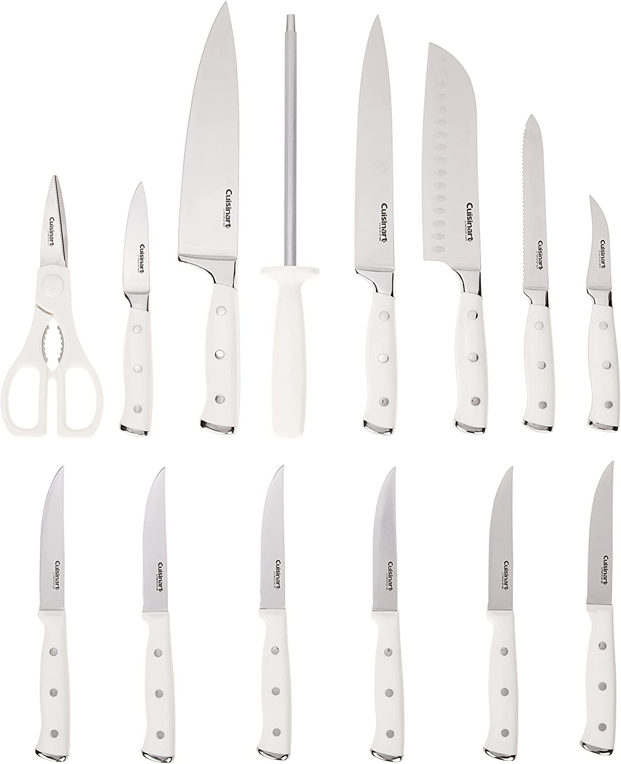 Cuisinart C77WTR-15P Classic Forged Triple Rivet, 15-Piece Knife Set, White