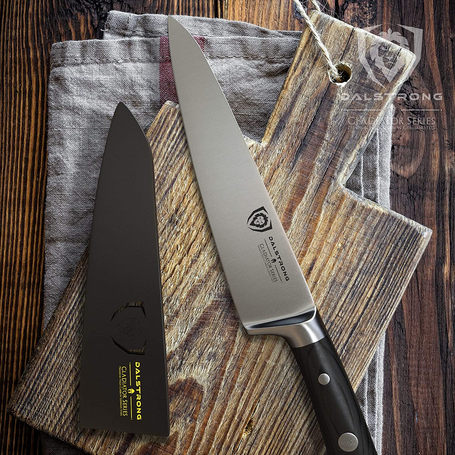 DALSTRONG Chef Knife - 7 Inch - Gladiator Series - Forged High Carbon German Steel - Razor Sharp Kitchen Knife - Full Tang - Black G10 Handle - Sheath Included - NSF Certified