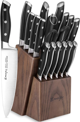 Image of Emojoy Knife Set, 18-Piece Kitchen Knife Set with Block Wooden, Manual Sharpening for Chef Knife Set, German Stainless Steel