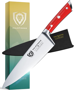 DALSTRONG Chef Knife - 8 Inch - Gladiator Series - Forged High Carbon German Steel - Razor Sharp Kitchen Knife - Full Tang - Crimson Red ABS Handle - Sheath Included - NSF Certified
