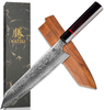 KATSU Kiritsuke Chef Knife - Damascus - Japanese Kitchen Knife - 8-Inch - Handcrafted Octagonal Handle - Wood Sheath & Gift Box (Kritsuke Knife)