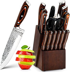 Knife Set, 15-Piece Kitchen Knife Set, Ultra Sharp German Stainless Steel Kitchen Knife Set with Block ，Ergonomic Handle Full Tang Forged Gift with Premium Box