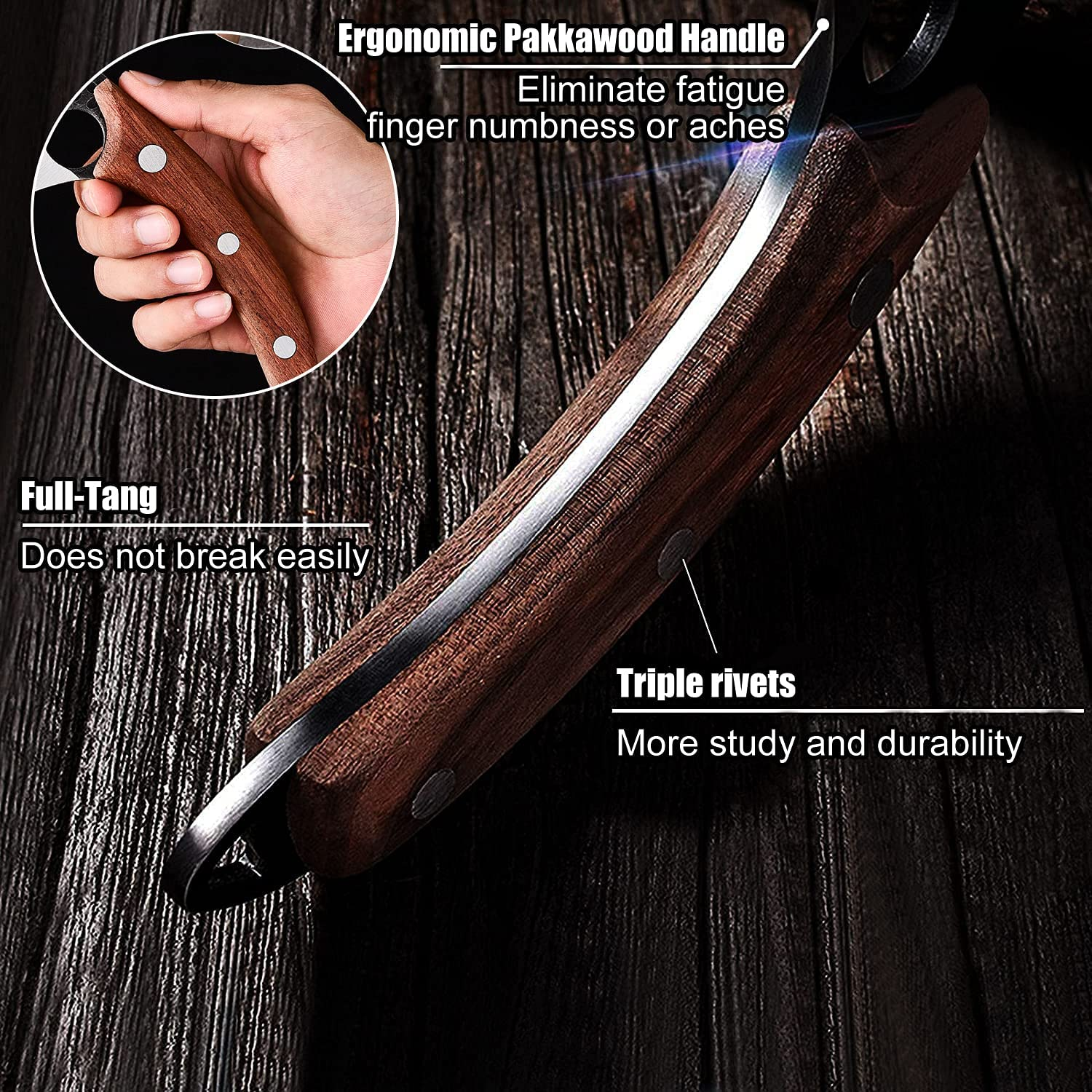 ZENG Butcher Knife Hand Forged Boning Knife with Sheath, Viking Knife, Huusk Japanese Knife, High Carbon Steel Fillet Chef Knife Meat Cleaver Knife for Kitchen, Camping, BBQ