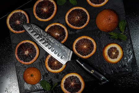 Santoku Chef’S Knife 7 Inch: Best Professional Scalloped Hollow (Granton) Edge Japanese VG10 67 Layer Damascus Steel Ultra Sharp Blade W/G-10 Ergonomic Handle by Oxford Chef
