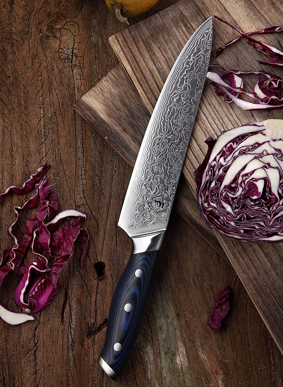 [8-Inch]Chef Knife FANTECK Professional Damascus Chef Knife High Carbon Ultra Sharp VG-10 Damascus Stainless Steel 67 Layers Kitchen Meat Cutting Gyuto Chef Knife [Gift Box]- Ergonomic Blue G10 Handle