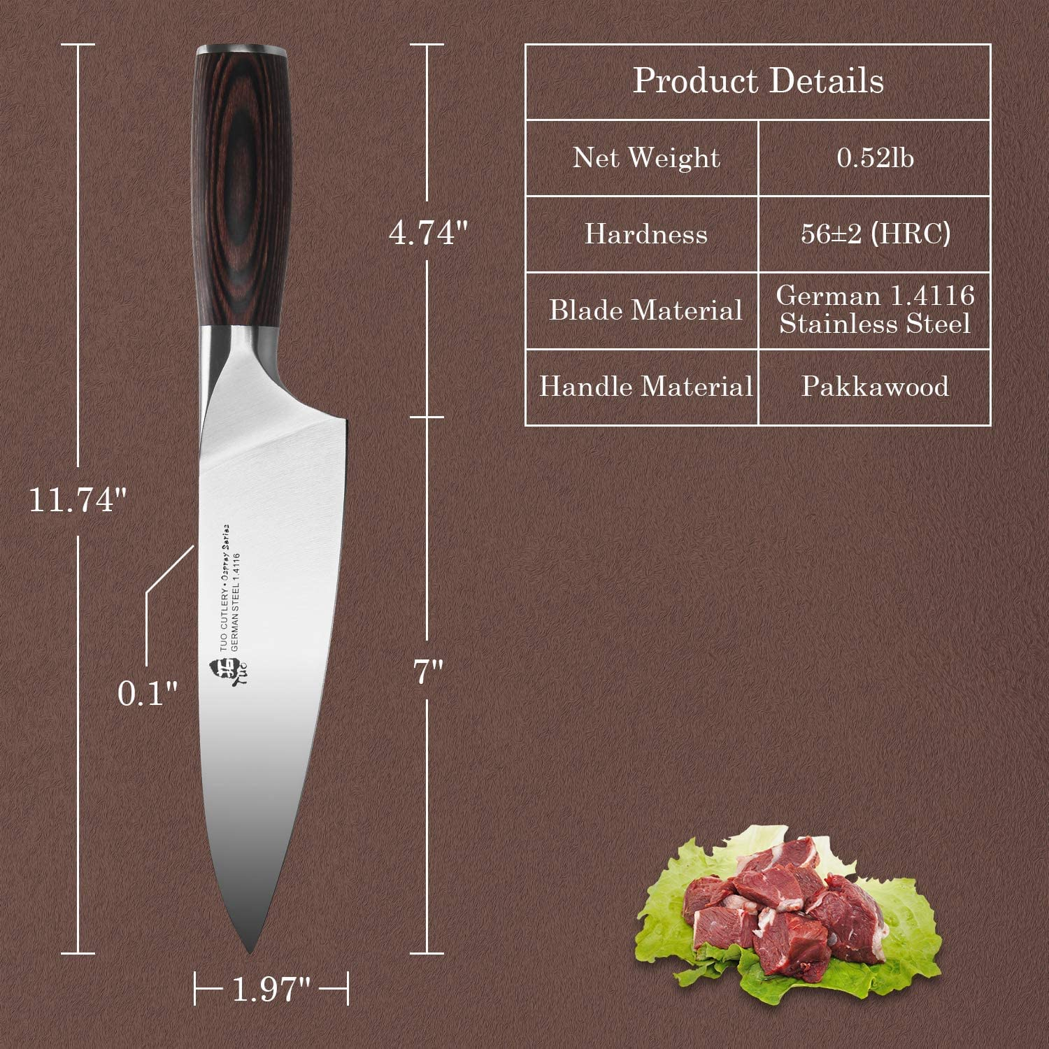 TUO Chef Knife 7 Inch - Professional Kitchen Cooking Knife Japanese Gyuto Knives Vegetable Meat and Fruit - German HC Stainless Steel - Ergonomic Pakkawood Handle - Osprey Series with Gift Box