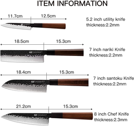 FINDKING Dynasty Series 4Pcs in One Kitchen Knife Set, Included Chef Knife & Santoku Knife & Nakiri Knife & Utility Knife