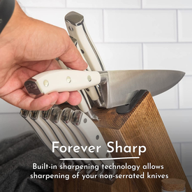 White Knife Set with Block - 14 Piece Forged Stainless Steel Triple Rivet White Kitchen Knife Set with Heavy Duty Kitchen Shears and Self Sharpening Knife Block Set