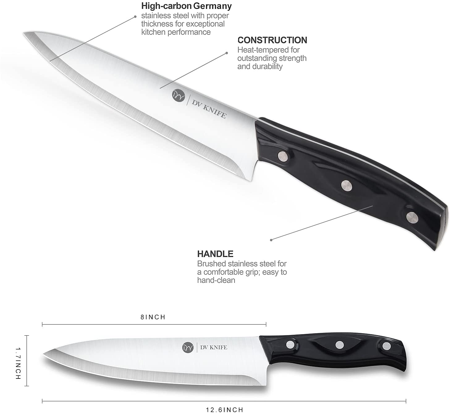 Chef Knife - Kitchen Knives, 8 Inch Chef'S Knife, 4 Inch Paring Knife, High Carbon Stainless Steel with Ergonomic Handle