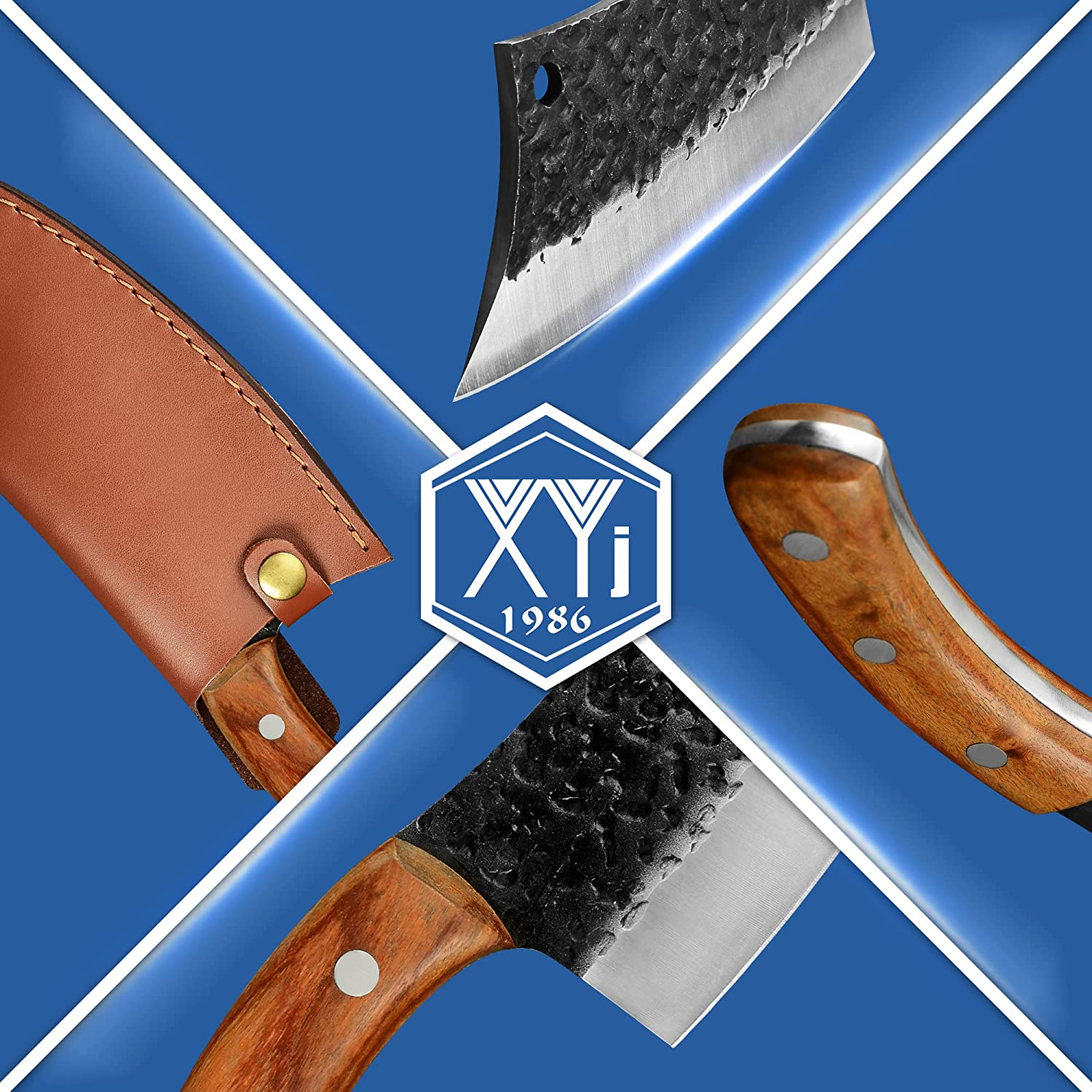 Authentic XYJ FULL TANG 6.2 Inch Kitchen Knife Chef Knives with Carrying Leather Knife Sheath 4Cr13 Stainless Steel Slicing Cutting Butcher Knives for Meat Vegetable Cooking Tool