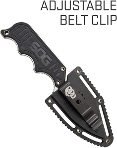 SOG Small Fixed Blade Knife - Instinct Boot Knife, EDC Knife, Neck Knife, 2.3 Inch Full Tang Blade W/ Knife Sheath and Clip, 4In. X 1In. X 8.5In. (NB1012-CP) , Black