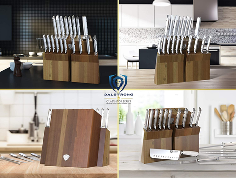 Image of DALSTRONG Knife Set Block - 18-Pc Colossal Knife Set - Gladiator Series - German HC Steel - Acacia Wood Stand - White ABS Handles - NSF Certified