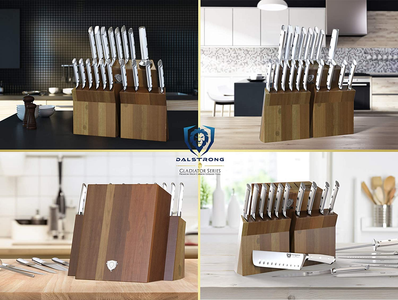 DALSTRONG Knife Set Block - 18-Pc Colossal Knife Set - Gladiator Series - German HC Steel - Acacia Wood Stand - White ABS Handles - NSF Certified