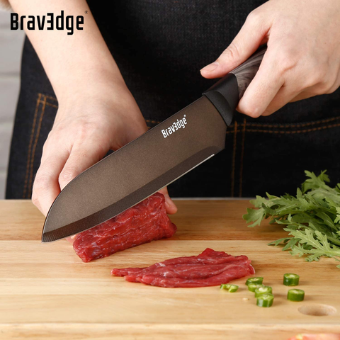 Image of Bravedge Chef Knife 7'' Kitchen Knife, Professional Santoku Knife Cooking Knife, Ultra Sharp Stainless Steel Blade with Sheath, Ergonomic Handle Elegant Gift Box Great Gift Choice