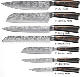Yatoshi 7 Knife Set - Pro Kitchen Knife Set Ultra Sharp High Carbon Stainless Steel with Ergonomic Handle