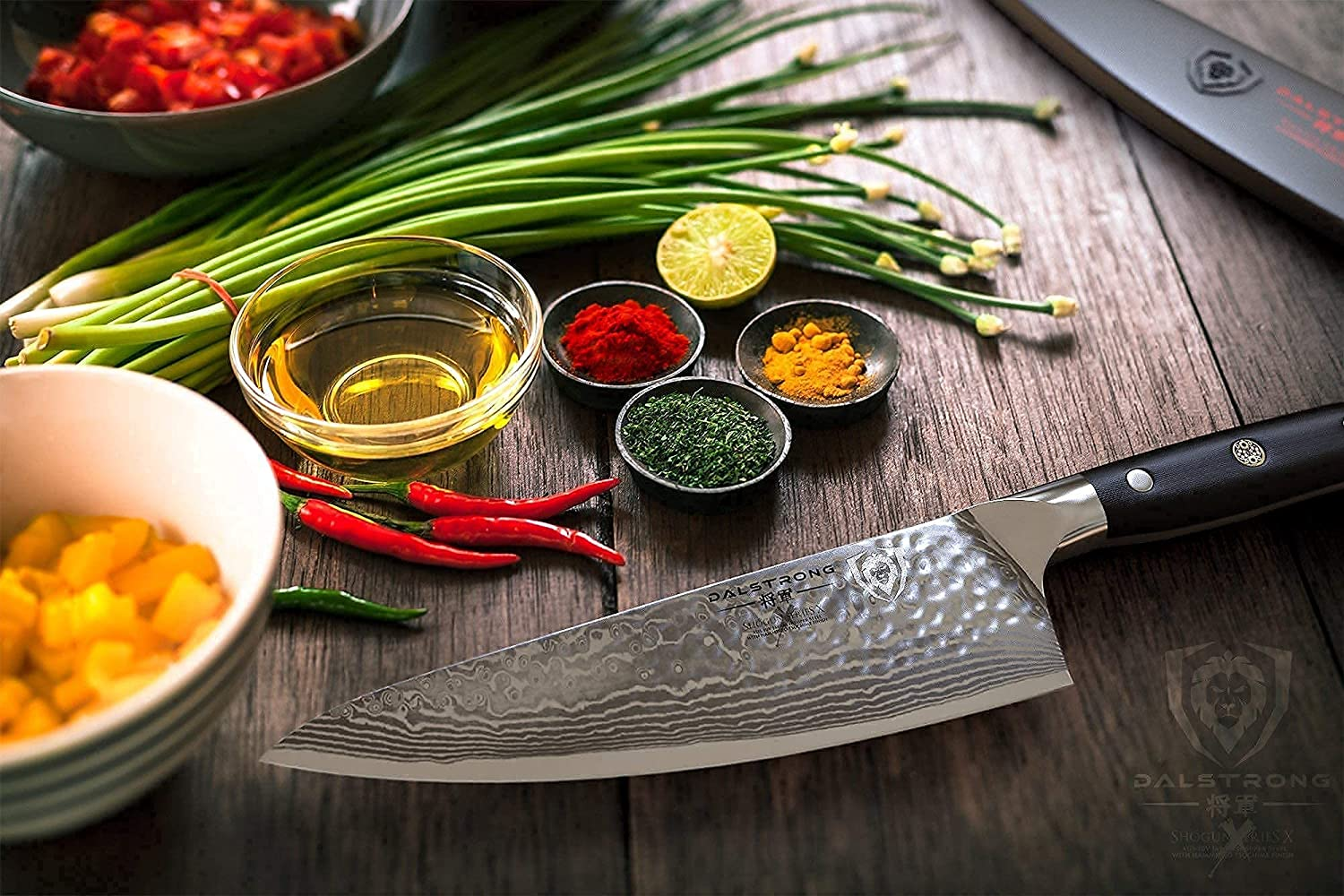 DALSTRONG Chef Knife - 8 Inch - Shogun Series - Damascus - Japanese AUS-10V Super Steel Kitchen Knife - Black Handle - Razor Sharp Knife - W/Sheath