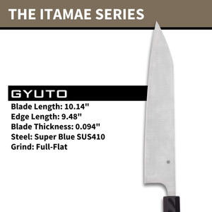 Spyderco Itamae Gyuto Premium Kitchen Knife with 10.06" SUS410 Super Blue Stainless Steel Blade and Burl G-10 Handle - Plainedge - K19GPBNBK