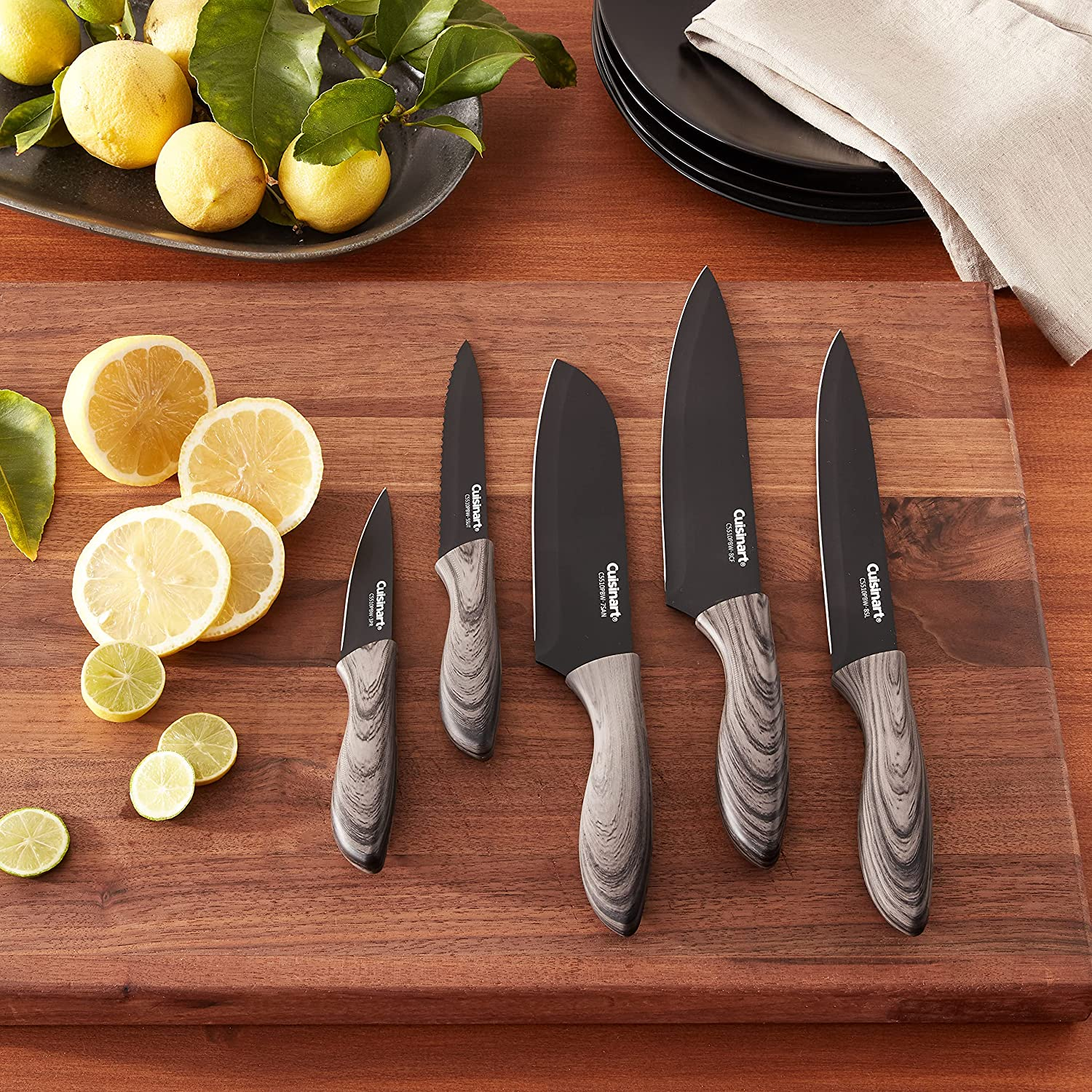 Cuisinart C55-10PBW 10Pc Ceramic Coated Knife Set-Faux Wood, One Size