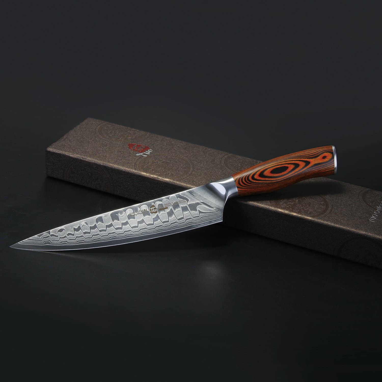 TUO Damascus Chef'S Knife - Kitchen Knives - Japanese AUS10 HC 67 Layers Steel with Dragon Pattern - Ergonomic Pakkawood Handle - 8" - Fiery Phoenix Series Including Gift Box