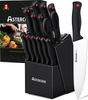 Astercook Knife Set with Built-In Sharpener Block, Dishwasher Safe Kitchen Knife Set with Block, 14 Pcs High Carbon Stainless Steel Block Knife Set with Self Sharpening and 6 Steak Knives, Black…