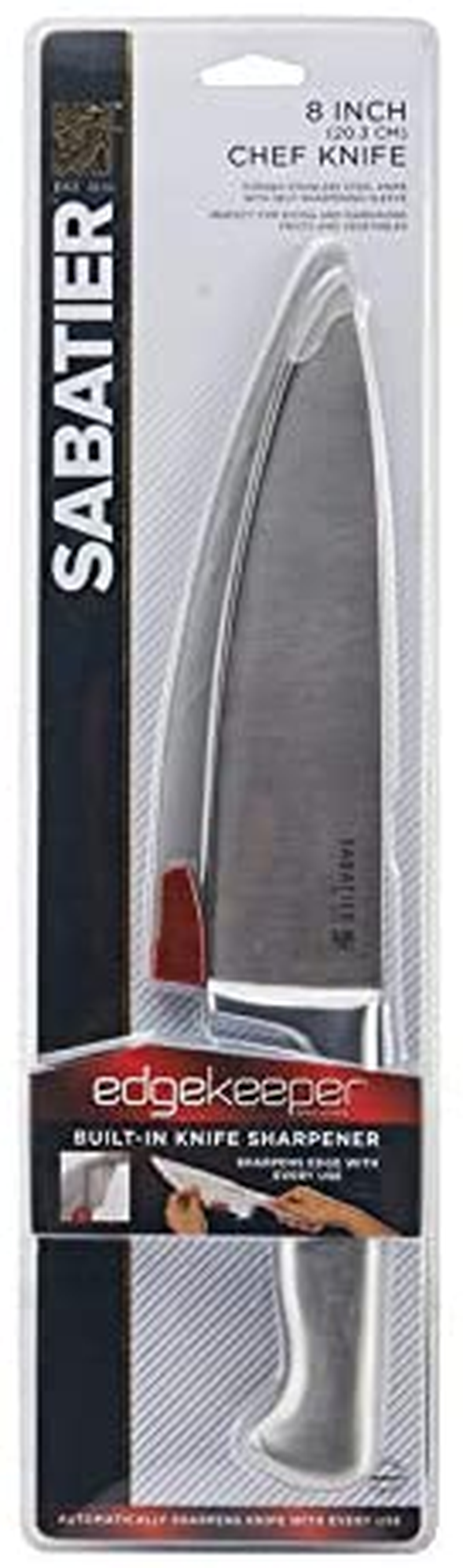 Sabatier Stainless Steel Hollow Handle Chef Knife with Edgekeeper Self-Sharpening Sleeve, 8-Inch, Silver