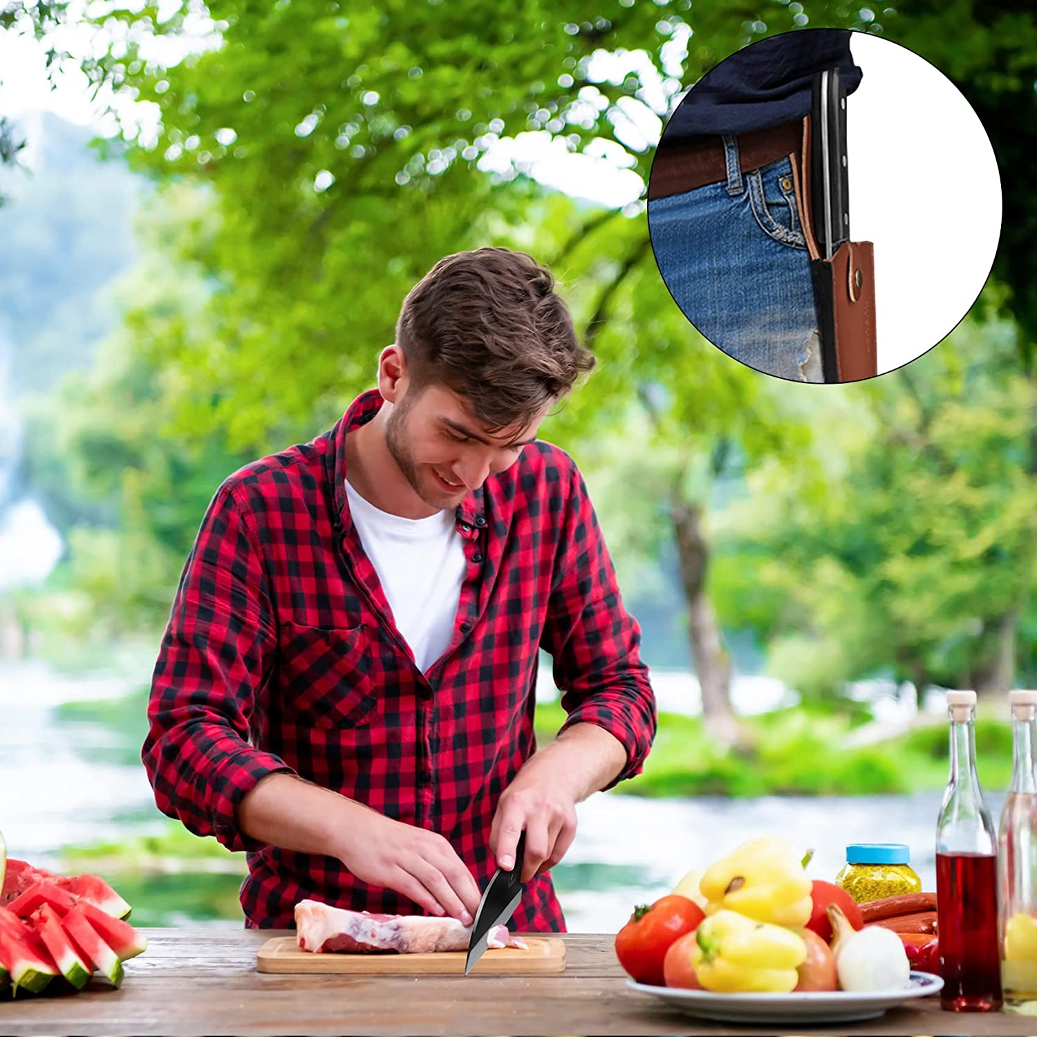 Butcher Knife - Imarku 7 Inch Sharp Meat Cleaver Hand Forged Serbian Chefs Knife with Leather Sheath High Carbon Steel Cleaver Knife for Kitchen, Camping, BBQ - Perfect Birthday Gifts for Men