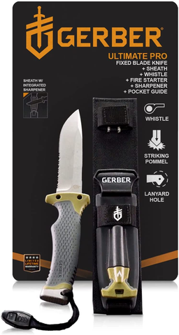 Image of Gerber Gear Ultimate Knife, Tactical Knife with Fire Starter, Sharpener, and Knife Sheath, 4.75” Blade (31-003941)