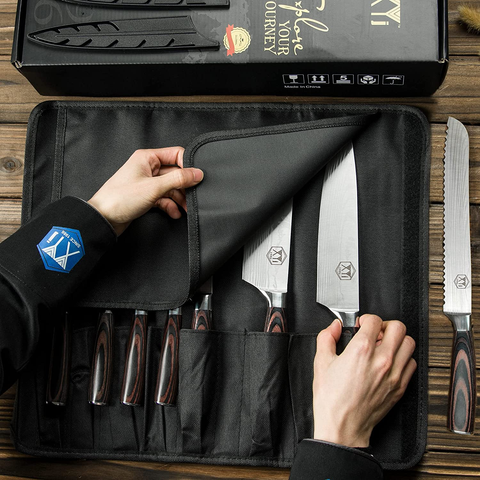 Image of XYJ Stainless Steel Kitchen Knives Set 8 Piece Chef Knife Set with Carry Case Bag & Sheath Well Balance Ergonomic Handle
