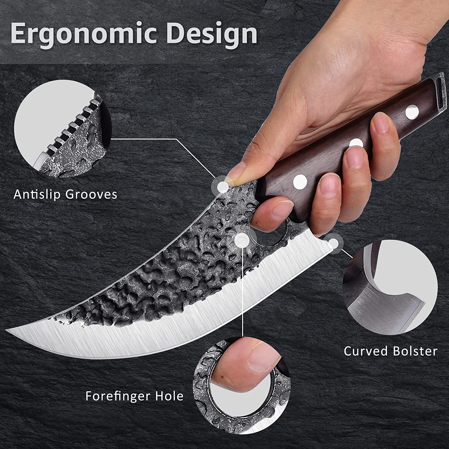 TOMBRO Forged Viking Knives, 7" Boning Knife, Handmade Meat Cleaver Knife, High Carbon Steel Butcher Knives with Sheath, Japanese Chef Knife for Kitchen, Camping, BBQ, Fishing Filet