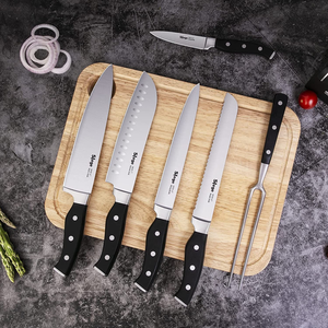 Knife Set, 16-Piece Kitchen Knife Set with Block Wooden, Manual Sharpening for Black Chef Knife Set with Carving Fork, German Stainless Steel Knife Block Set by Slege